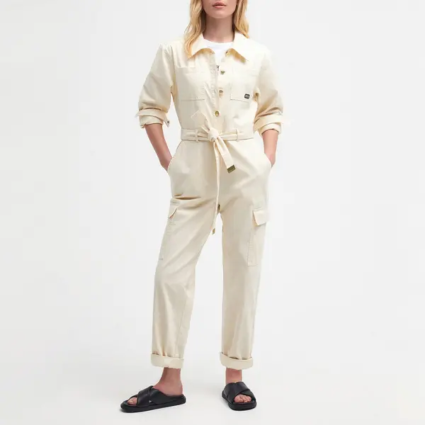 Image of Barbour International Hamilton Denim Jumpsuit - UK 18 Cream Playsuits and Jumpsuits female LDR0744WH51 UK 18