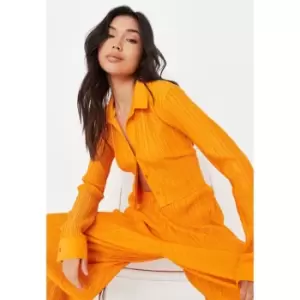 Image of Missguided Plisse Cropped Shirt - Orange
