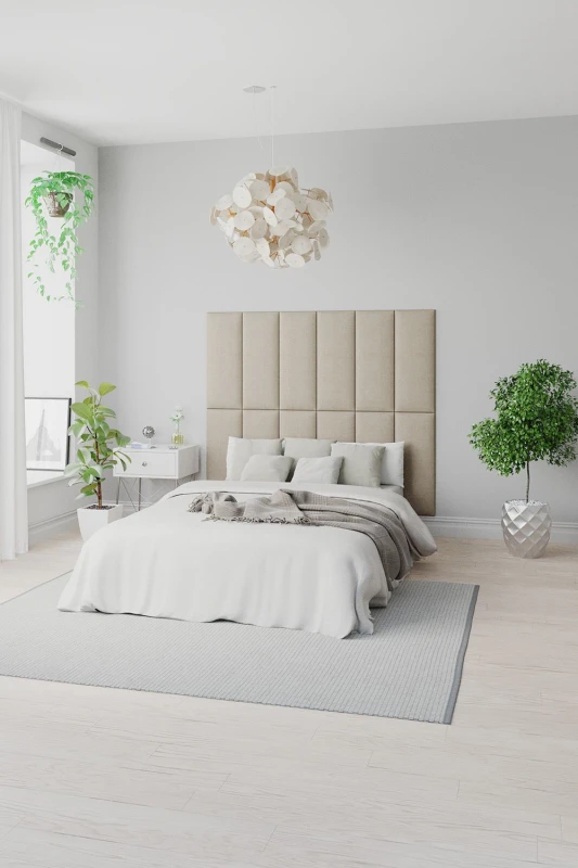 Image of Aspire Aspire EasyMount Wall Mounted Upholstered Panels, Modular DIY Headboard in Malham Weave Fabric (Pack of 2) in Light Blue Light Blue One Size Un