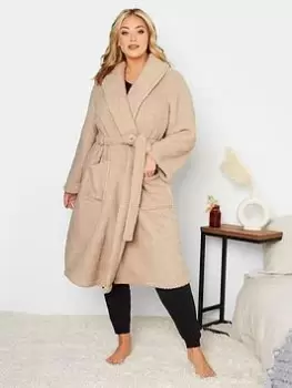 Image of Yours Teddy Fleece Dressing Gown - Beige, Brown, Size 30-32, Women