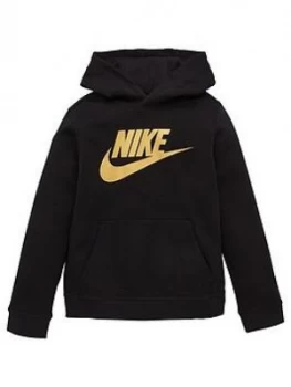 Image of Nike Boys NSW Sportswear Club Fleece Hoodie - Black/Gold, Size L