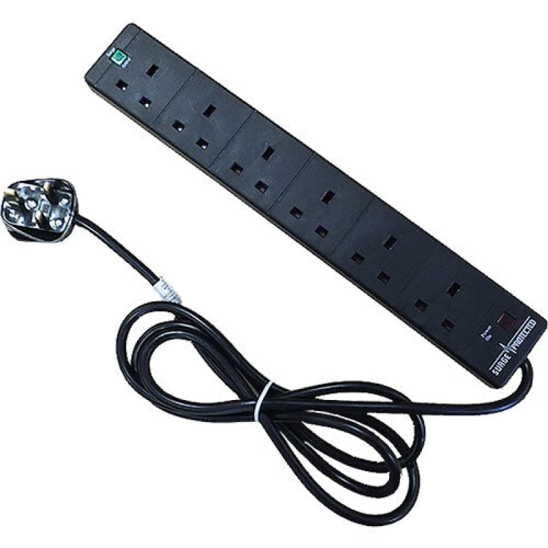 Image of Cablenet Cablenet 6 Way UK Black 13Amp Surge Protected Power Strip with 2m Lead PB-6W2MB
