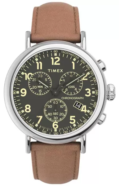 Image of Timex TW2V27500 Standard Chrono Brown Leather Strap Watch