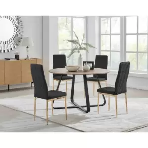 Image of Furniture Box Santorini Brown Round Dining Table and 4 Black Gold Leg Milan Chairs