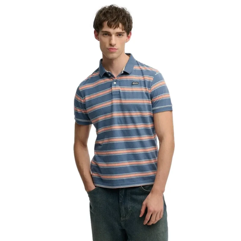 Image of Superdry Striped polo shirt Superdry Vintage Bleu Male M