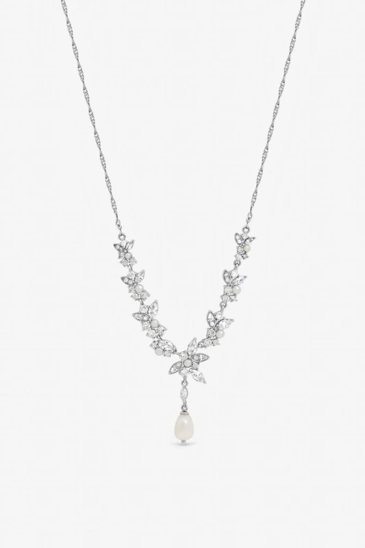 Image of Jon Richard Rhodium Crystal Freshweater Pearl Y-Drop Necklace Drop Earrings One Size Silver 71620211000