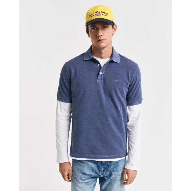 Image of Gant Sunfaded Piqu Polo Shirt Navy male S