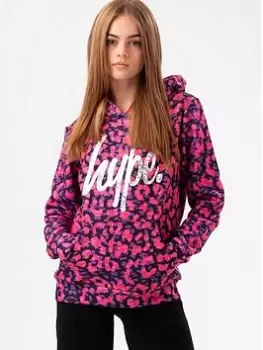 Image of Hype Girls Purple Neon Cheetah Foil Script Hoodie, Purple, Size Age: 5-6 Years, Women