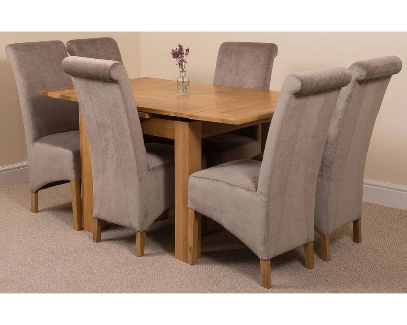 Image of Thats Furniture Richmond 90-150cm Oak Extending Dining Table & 6 Montana Fabric Chairs in Grey Grey Unisex
