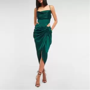 Image of Missguided Satin Pleated Ruched Midi Skirt - Green