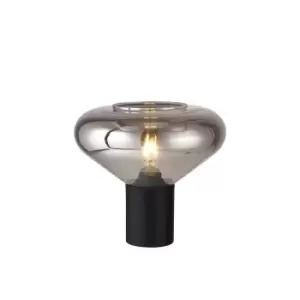 Image of Corinth Wide Table Lamp, E27, Satin Black, Smoke Plated Glass