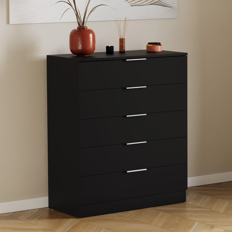 Image of Lassic Trega 5 Drawer Chest of Drawers Black unisex 5 Drawer