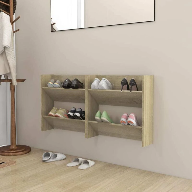 Image of VIDAXL Wall Shoe Cabinets 2 pcs Sonoma Oak 60x18x60cm Engineered Wood Vidaxl 8720286559253