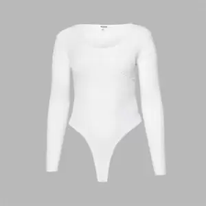 Image of Missguided Recycled Plus Size Scoop Neck Exposed Seam Bodysuit - White