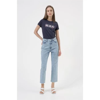 Image of Hugo Boss Double Logo T-Shirt Navy Size L Women