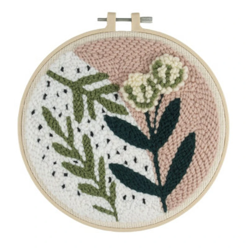 Image of Groves Of Thames Punch Needle Kit: Yarn And Hoop: Foliage Floral
