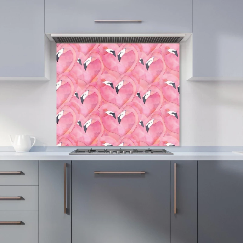 Image of Warren Reed - Designer Watercolour Flamingo Hearts Kitchen Splashback in Pink Size: 700mm x 750mm Pink Unisex 700mm x 750mm