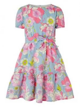 Image of Monsoon Girls S.E.W. Octavia Linen Dress - Blue, Size 7 Years, Women