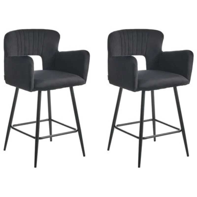 Image of Beliani Set Of 2 Bar Chairs Sanilac Velvet Black