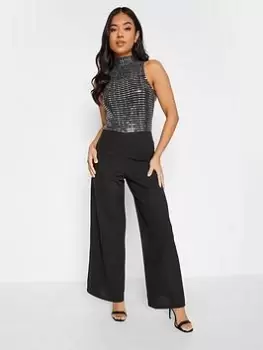 Image of PixieGirl Petite Sequin Halter Jumpsuit, Black, Size 8, Women
