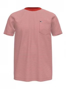 Image of Tommy Jeans Stripe Pocket T-Shirt - Red, Red Size M Men