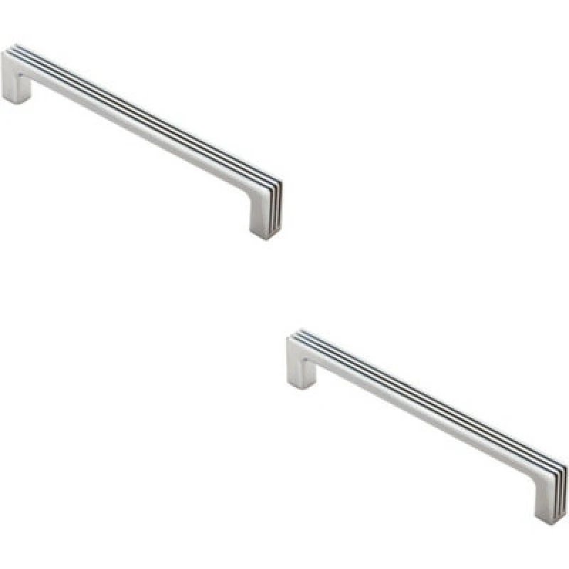 Image of Loops 2x Straight D Bar Door Handle with Grooves 160mm Fixing Centres Polished Chrome Multi