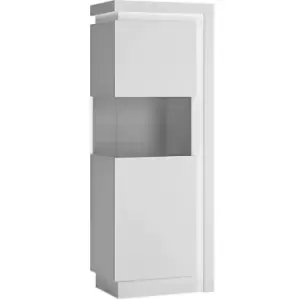 Image of Lyon Narrow display cabinet (LHD) 164.1cm high (including LED lighting) in White and High Gloss - White and High Gloss