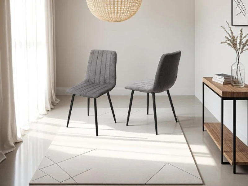 Image of Core Aspen Straight Stitch Set of 2 Grey Cord Fabric Dining Chairs