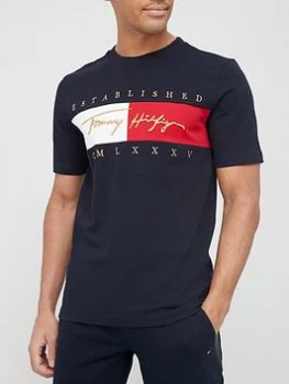 Image of Tommy Hilfiger Signature Flag Relaxed Fit T-Shirt - Navy, Desert Sky, Size S, Men
