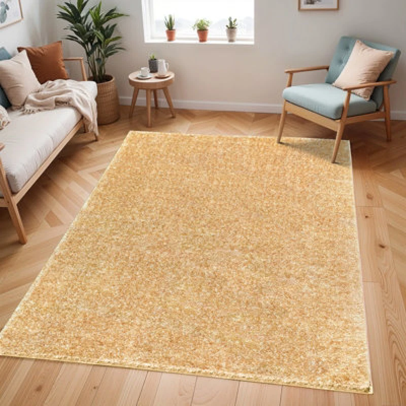 Image of Livabliss Shaggy Solid Color Plush Pile Mustard Claire Area Rug 120 X 170 Cm - Easy Care, Non Shedding, Ideal For Living Room & Bedroom