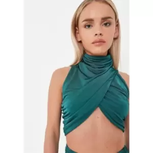 Image of Missguided Co Ord High Neck Wrap Tank Top - Green