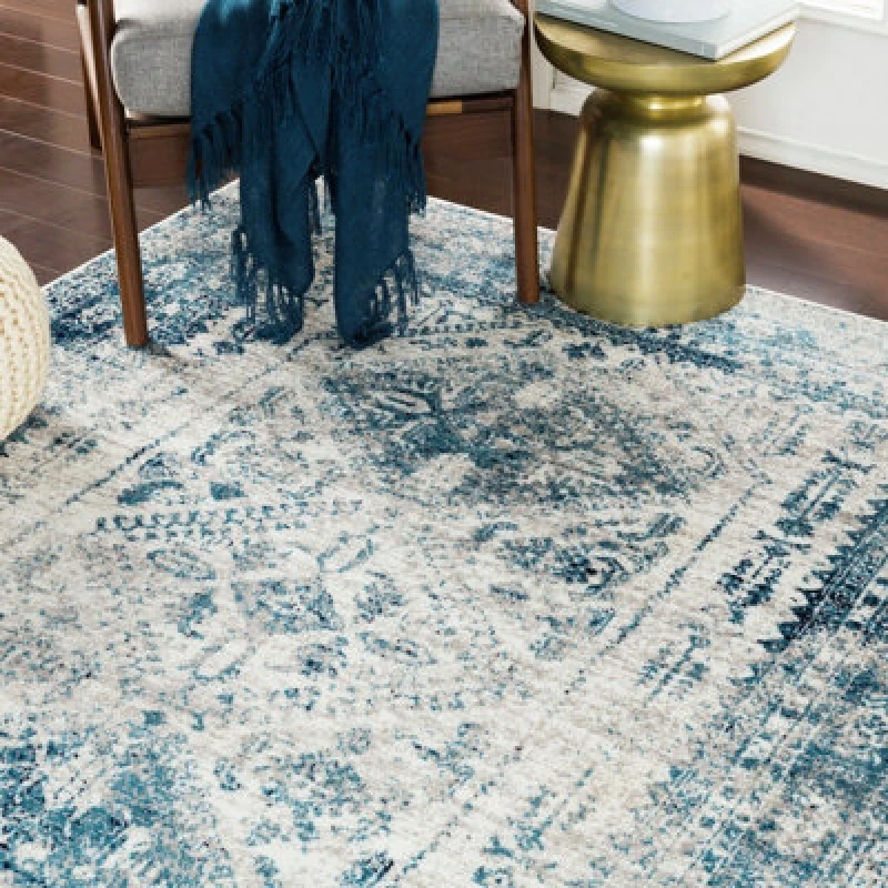 Image of Livabliss Vintage Oriental Boho Sky Blue/light Grey/white/navy Neelam Area Rug 160 X 220 Cm - Easy Care, Ideal For Living Room & Bedroom
