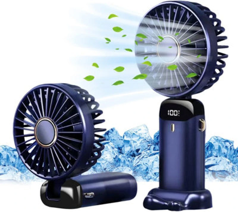 Image of Dyzi Dark Blue Compact 2-In-1 Portable Travel Mini Handheld Desk Table Fan Usb-C Rechargeable