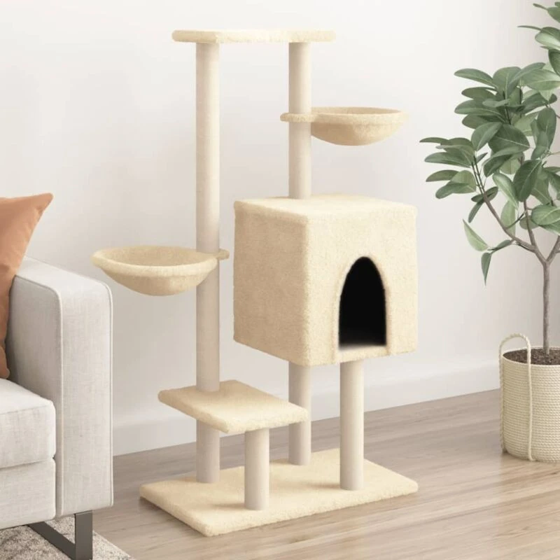 Image of vidaXL Cat Tree with Sisal Scratching Posts Cream 117 cm, Cream 172118