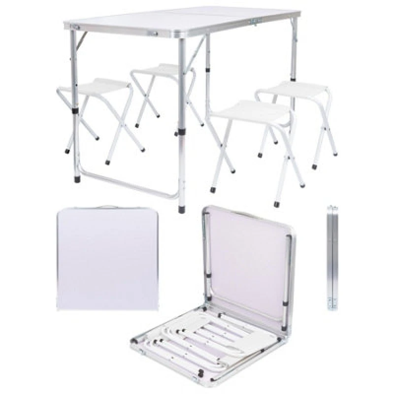 Image of Harbour Housewares 5Pc Height Adjustable Folding Picnic Table & Chairs Set - White - Portable Outdoor Garden Camping Furniture