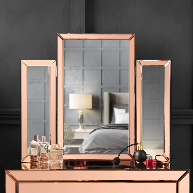 Image of CARME HOME Paloma Rosegold Tri-Fold Mirror Rose Gold unisex