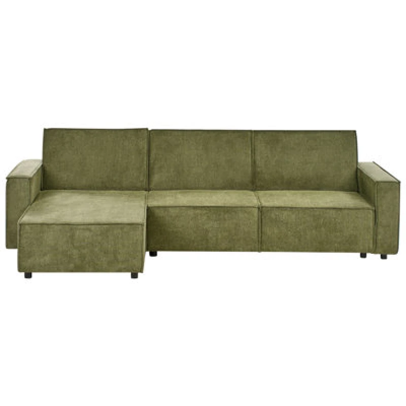 Image of Beliani Corner Sofa Bed 3 Seater Romedal Ii Fabric Dark Green Right Hand