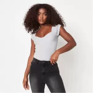 Image of Missguided Tall Contrast Rib Sweetheart Neck Knit Bodysuit - Grey