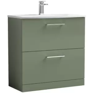 Image of Arno Satin Green 800mm 2 Drawer Vanity Unit with 30mm Profile Curved Basin - ARN835G - Satin Green - Nuie