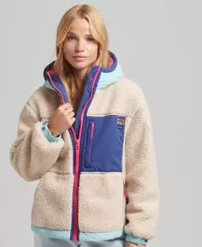 Image of Superdry Womens Hooded Sherpa Jacket Cream / Vintage Ecru - Size: 16