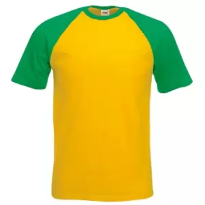 Image of Fruit Of The Loom Mens Short Sleeve Baseball T-Shirt (S) (Sunflower/Kelly Green)