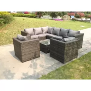 Image of Fimous 8 Seater Outdoor Dark Grey Rattan Lounge Complete Sofa Set with Coffee Table and Chair