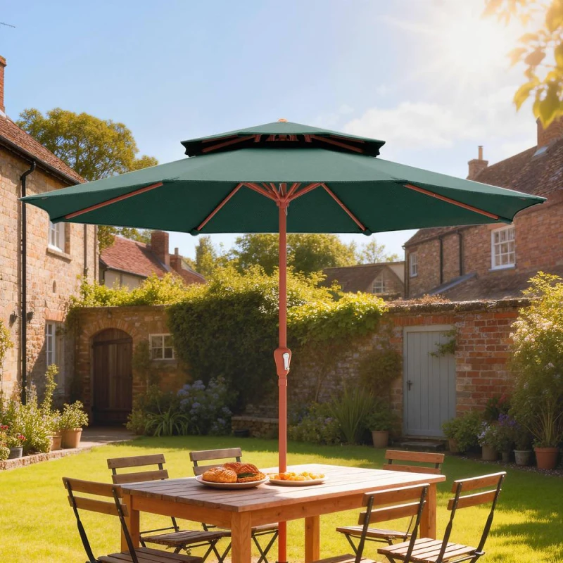 Image of OUTSUNNY 2.7 m Garden Parasol Table Umbrella with Double Top in Green Green Unisex