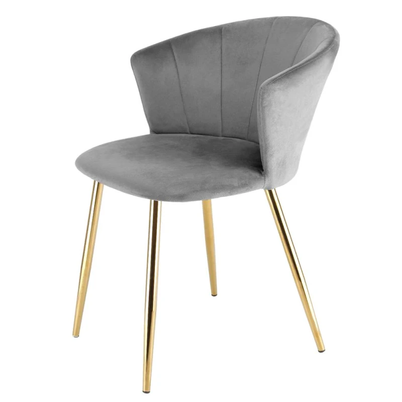 Image of RayGar Dunel Ella Accent Dining Chair In Velvet - Grey/Gold Legs, Grey RG1479