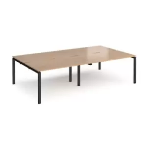 Image of Bench Desk 4 Person Rectangular Desks 2800mm Beech Tops With Black Frames 1600mm Depth Adapt