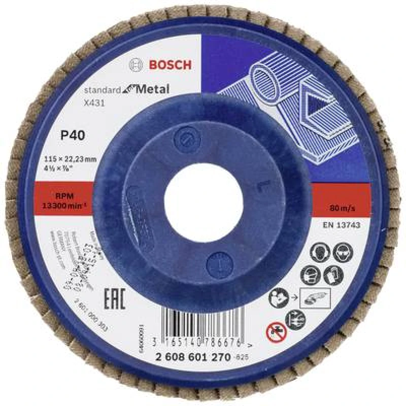 Image of Bosch Accessories Bosch Accessories 2608601270 X431 Flap disc Diameter 115mm Bore diameter 22.33mm Steel 2608601270
