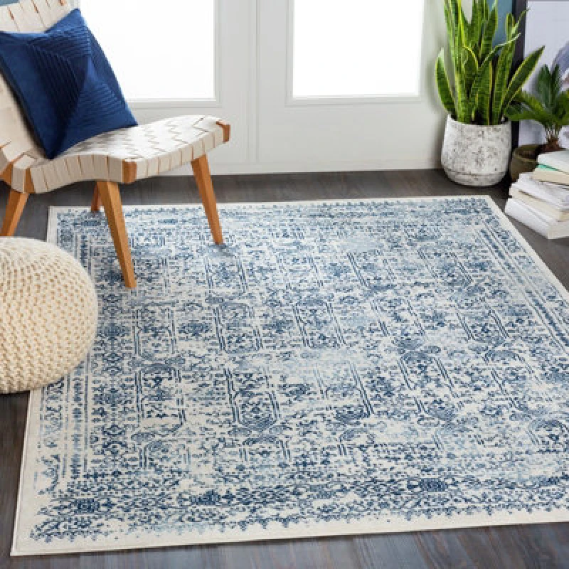 Image of Livabliss Vintage Oriental Boho Dark Blue Vicky Area Rug 160 X 215cm - Easy Care, Non Shedding, Ideal For Living Room & Bedroom