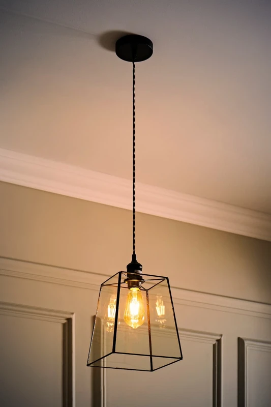 Image of ValueLights ValueLights Susie Glass Lantern Lamp Shade Drop Ceiling Pendant Light with Bulb in Black One Size Unisex 5059406063640