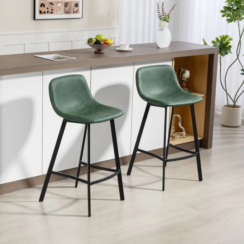 Image of Homcom Bar Stools Set Of 2, Bar Chairs With Back And Steel Legs, Green 835-778V70GN