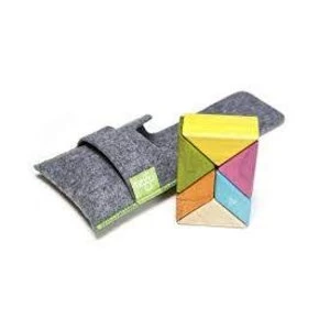 Image of 6 Piece Tegu Pocket Pouch Prism Magnetic Wooden Block Set Tints